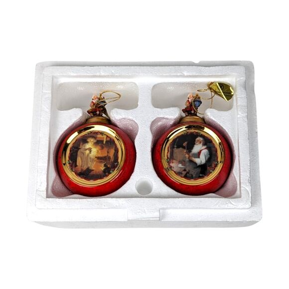 Vintage Norman Rockwell Ornaments: "Is He Coming Yet?" & Santas Workshop - Picture 4 of 7